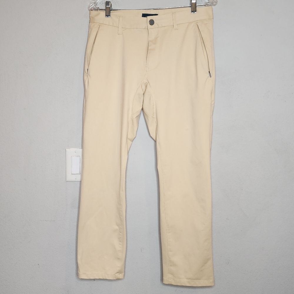 Taylrd Pale Yellow Communter Pants Mens Size 31×28 4-Pocket Gusset Stretch
